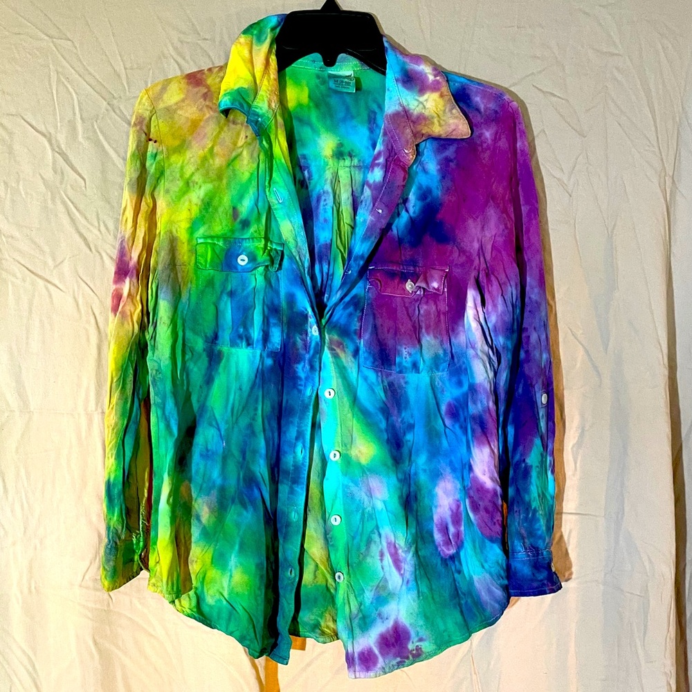 Hand Tie Dyed Long Sleeve Button Up Blouse